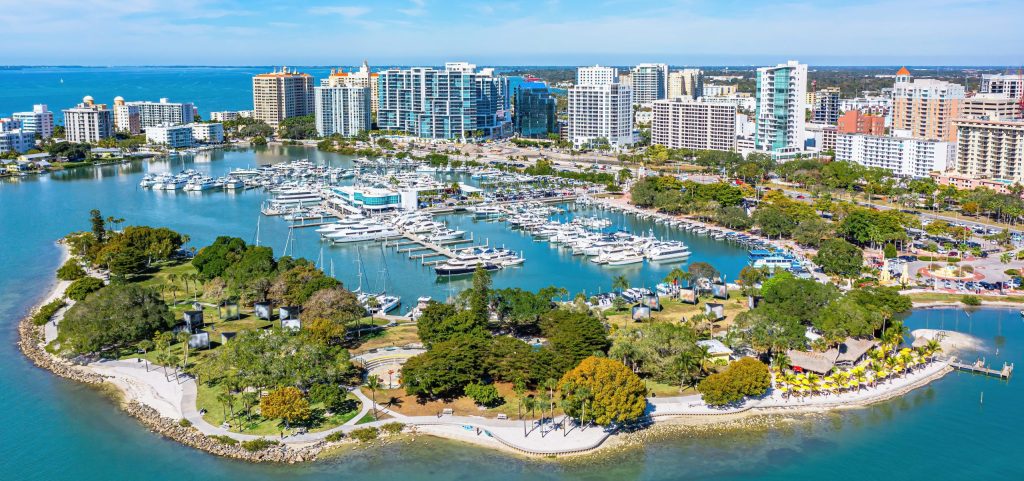 aerial view of beachfront city in south Florida